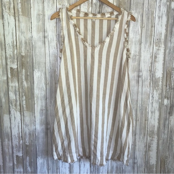 Umgee Latte Stripe Fringe Hem Dress - Picture 2 of 7